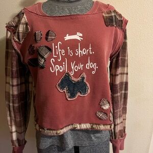 Comfort Colors Dusty Rose Graphic Pullover sweatshirt with flannel Plaid Accent